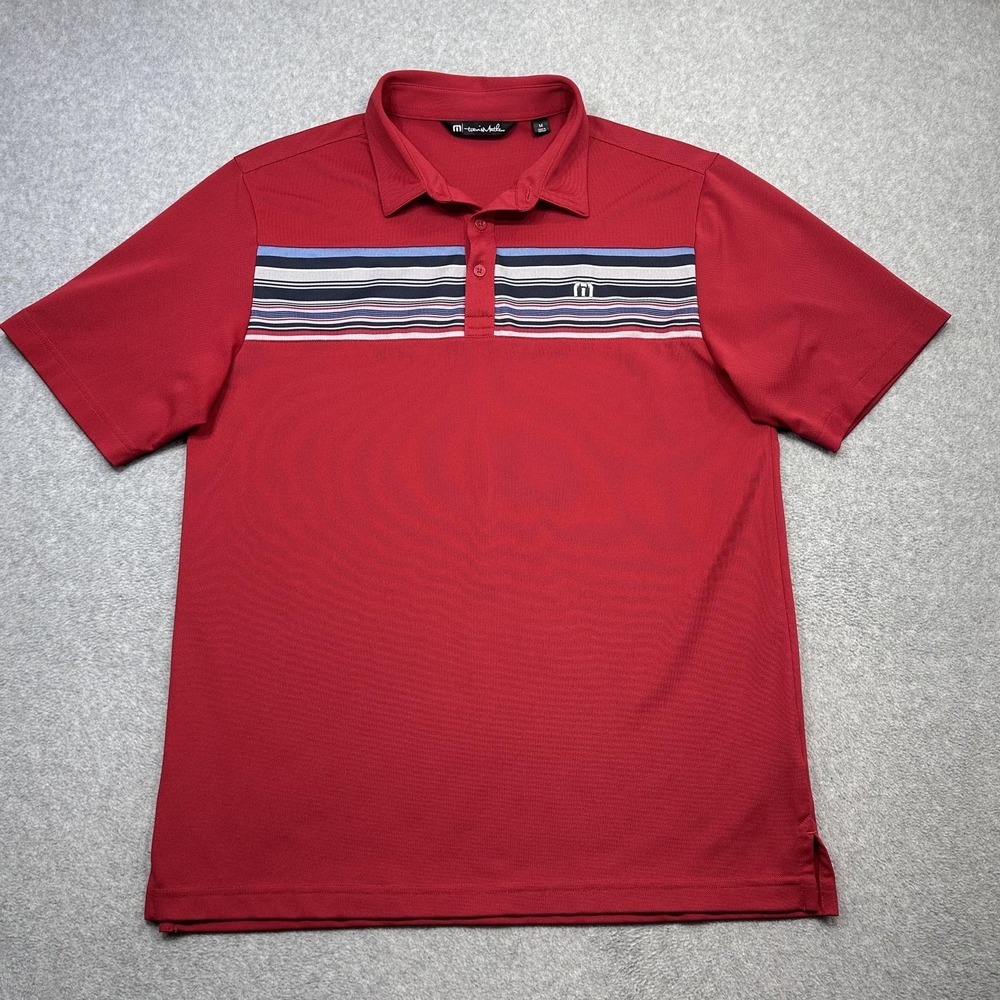 Travis Mathew Polo Shirt Mens Medium Red Stripe Golf Performance Stretch